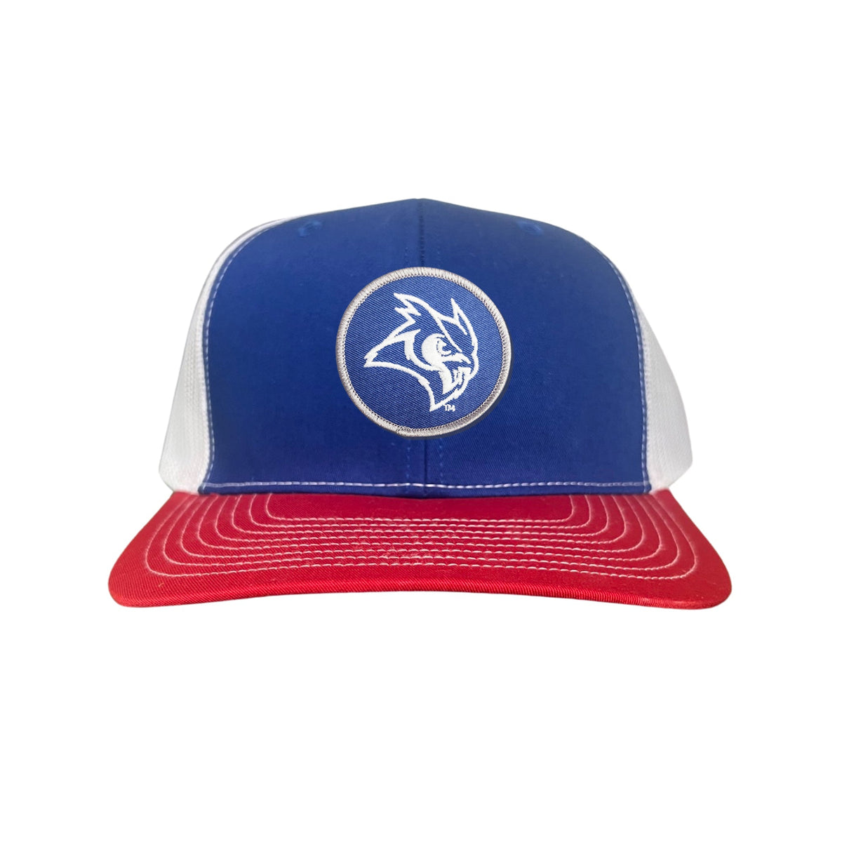 Rice Owls / Owl Head Circle Patch / Curved Bill Mesh Snap Back / 167 / Rice002 / MM - Royal / Red / White Curved Mesh Snapback - Club Rehab