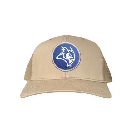 Rice Owls / Owl Head Circle Patch / Curved Bill Mesh Snap Back / 167 / Rice002 / MM - Khaki Curved Mesh Snapback - Club Rehab