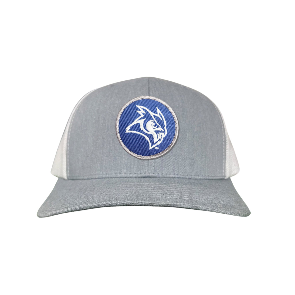 Rice Owls / Owl Head Circle Patch / Curved Bill Mesh Snap Back / 167 / Rice002 / MM - Heather Grey / White Curved Mesh Snapback - Club Rehab