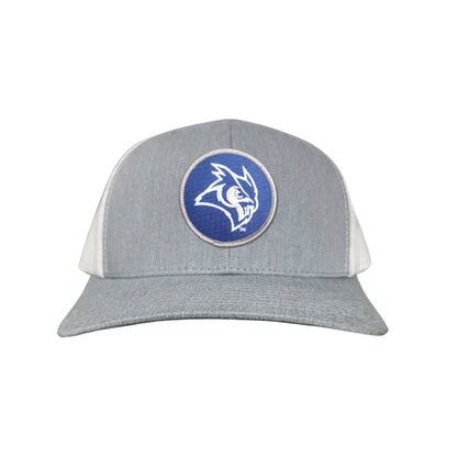 Rice Owls / Owl Head Circle Patch / Curved Bill Mesh Snap Back / 167 / Rice002 / MM - Heather Grey / White Curved Mesh Snapback - Club Rehab