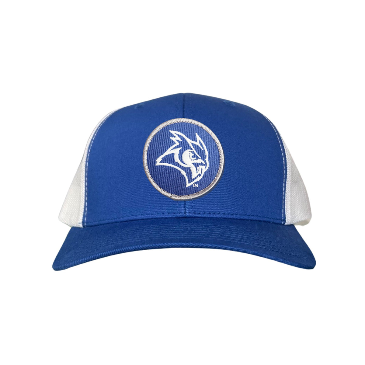Rice Owls / Owl Head Circle Patch / Curved Bill Mesh Snap Back / 167 / Rice002 / MM - Royal / White Curved Mesh Snapback - Club Rehab