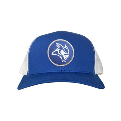 Rice Owls / Owl Head Circle Patch / Curved Bill Mesh Snap Back / 167 / Rice002 / MM - Royal / White Curved Mesh Snapback - Club Rehab