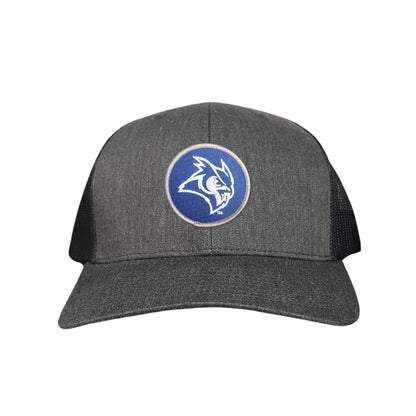 Rice Owls / Owl Head Circle Patch / Curved Bill Mesh Snap Back / 167 / Rice002 / MM - Dark Heather / Black Curved Mesh Snapback - Club Rehab