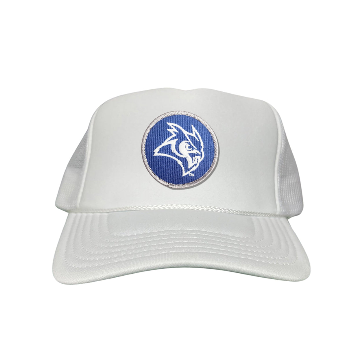 Rice Owls / Owl Head Circle Patch / Curved Bill Mesh Snap Back / 167 / Rice002 / MM - White Foam Mesh Snapback - Club Rehab