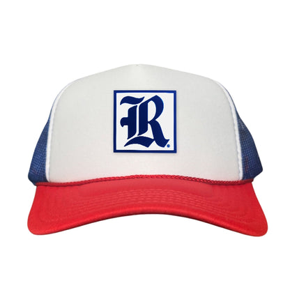 Rice Square LR Rubber Patch / 236 / Hat / / MM - Red/ White / Blue Foam Mesh Snapback - Club Rehab