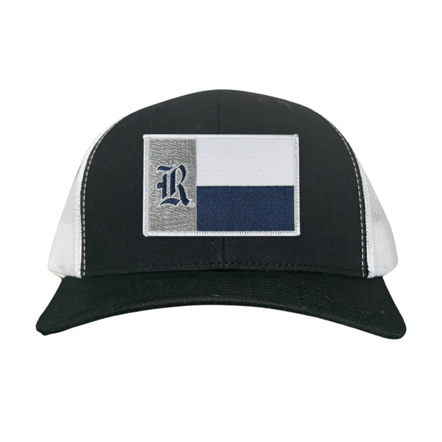 Rice Texas Flag with Logo Hats / 219 / Rice028 / MM - Black / White Curved Mesh Snapback - Club Rehab