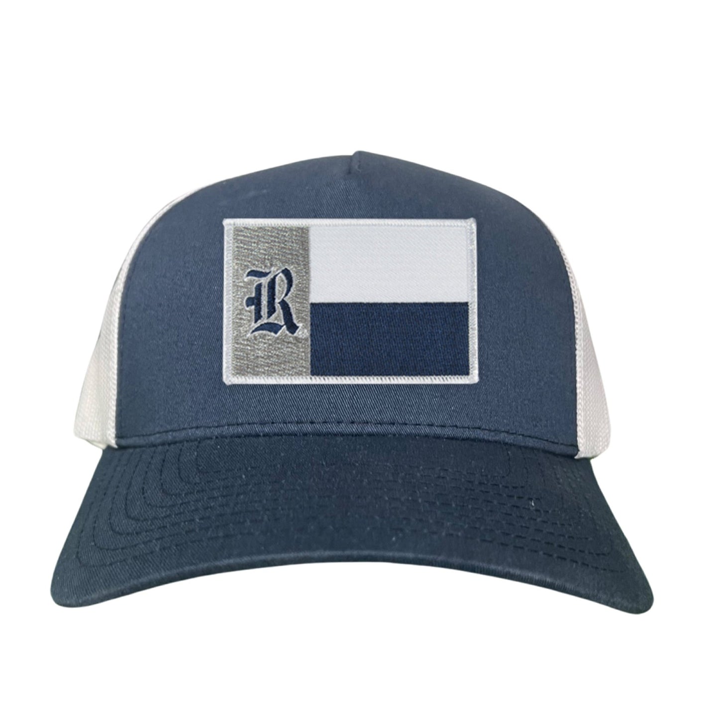 Rice Texas Flag with Logo Hats / 219 / Rice028 / MM - Navy / White Curved Mesh Snapback - Club Rehab