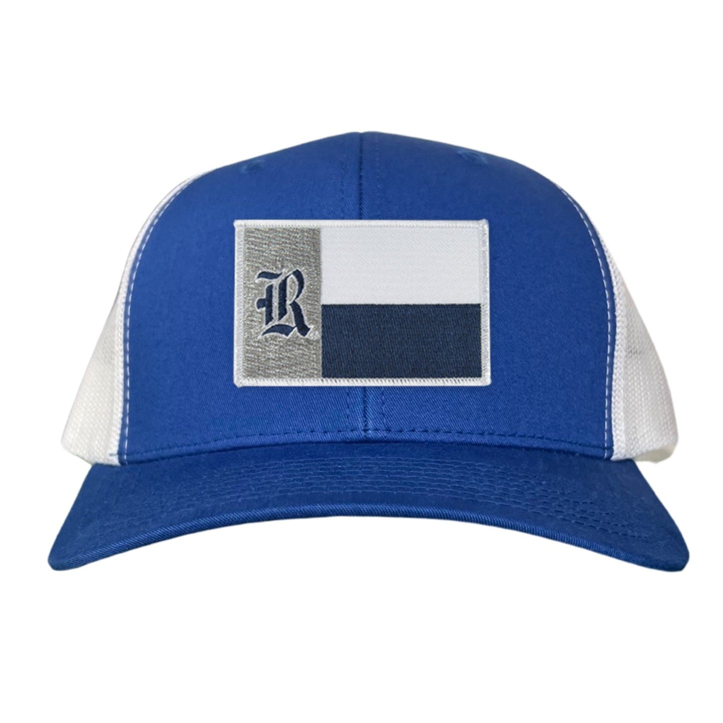 Rice Texas Flag with Logo Hats / 219 / Rice028 / MM - Royal / White Curved Mesh Snapback - Club Rehab