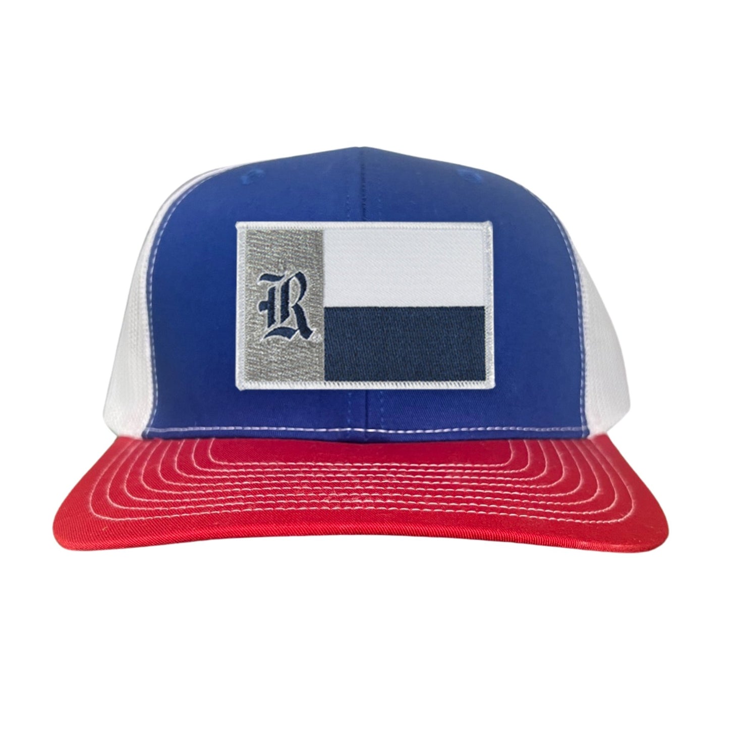 Rice Texas Flag with Logo Hats / 219 / Rice028 / MM - Royal / Red / White Curved Mesh Snapback - Club Rehab