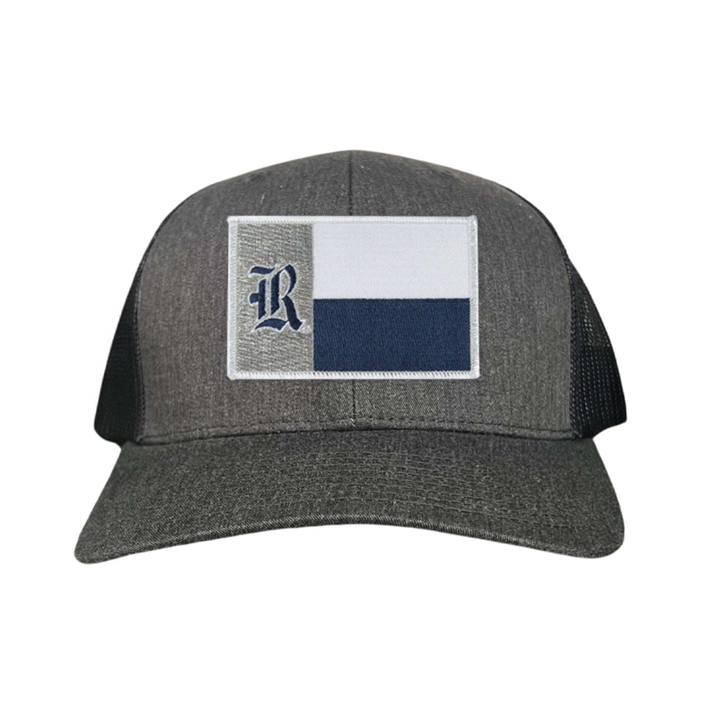 Rice Texas Flag with Logo Hats / 219 / Rice028 / MM - Dark Heather / Black Curved Mesh Snapback - Club Rehab