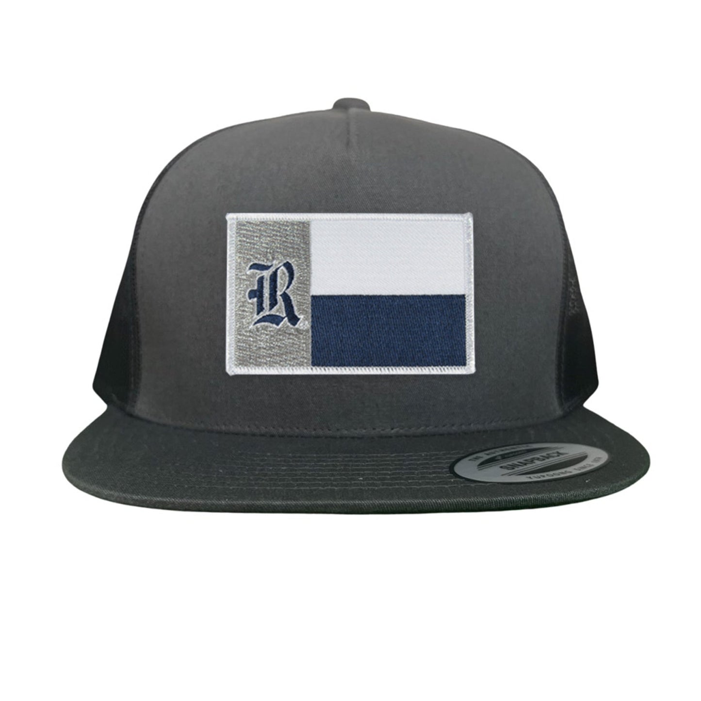 Rice Texas Flag with Logo Hats / 219 / Rice028 / MM - Charcoal Flat Bill Mesh Snapback - Club Rehab