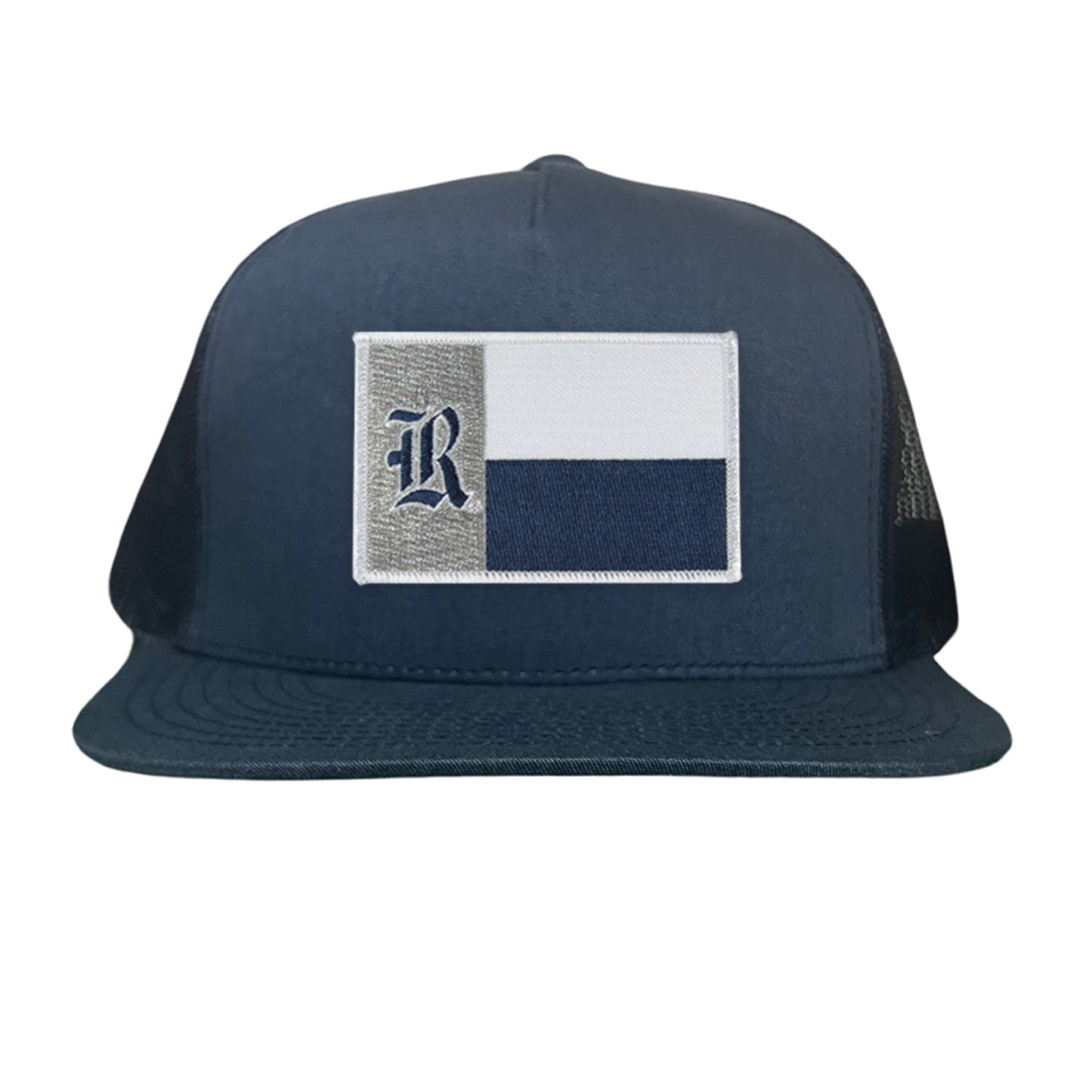 Rice Texas Flag with Logo Hats / 219 / Rice028 / MM - Navy Flat Bill Mesh Snapback - Club Rehab