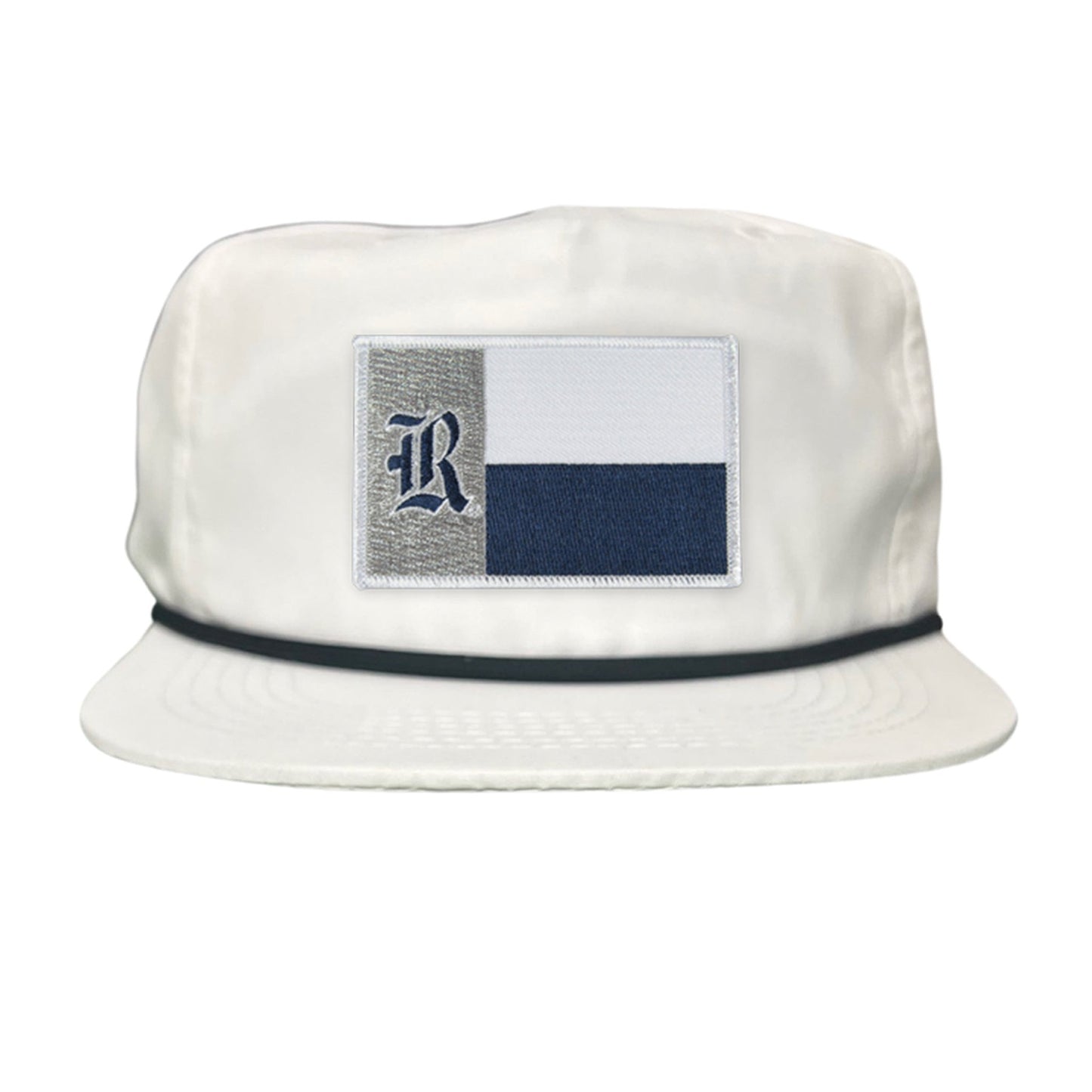 Rice Texas Flag with Logo Hats / 219 / Rice028 / MM - Flat Bill White with Black Rope Canvas - Club Rehab