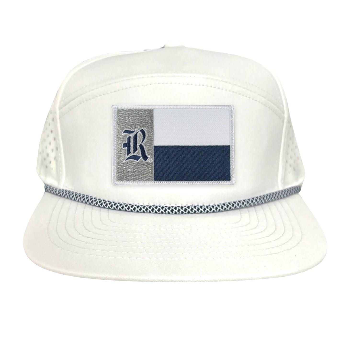 Rice Texas Flag with Logo Hats / 219 / Rice028 / MM - Flat Bill White with Black and White Rope Canvas - Club Rehab