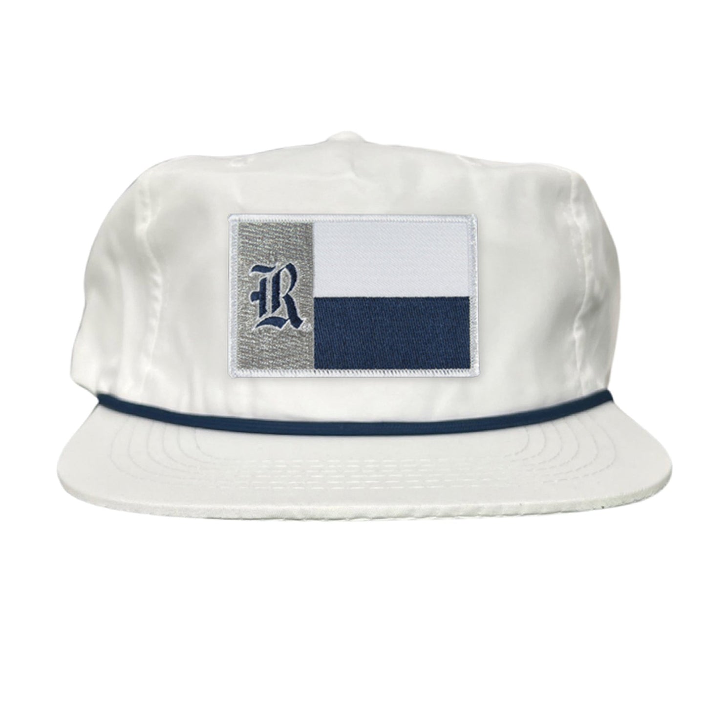 Rice Texas Flag with Logo Hats / 219 / Rice028 / MM - Flat Bill White with Navy Rope Canvas - Club Rehab