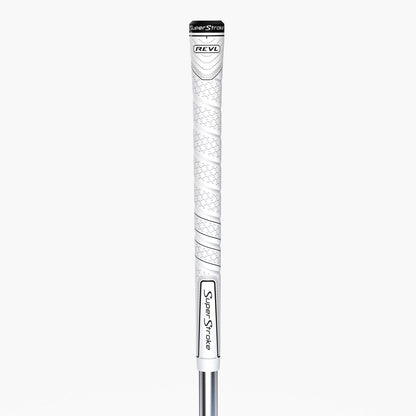Golf club shaft with 'SuperStroke' and 'REV' branding on a white background