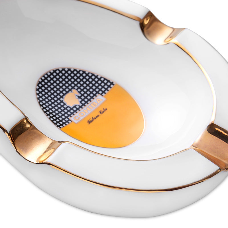Cohiba-Style Ceramic Cigar Ashtray (Gold-Trim, 4-Rest)