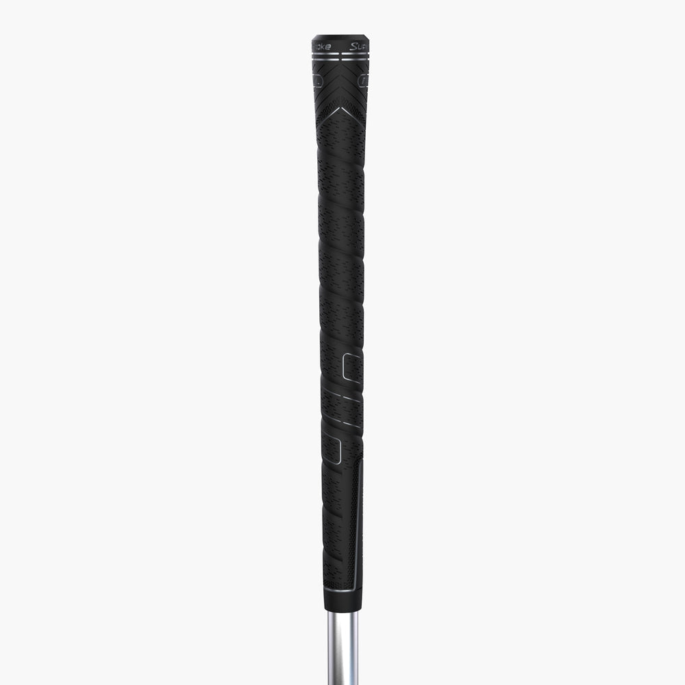 Black golf club grip on a white background