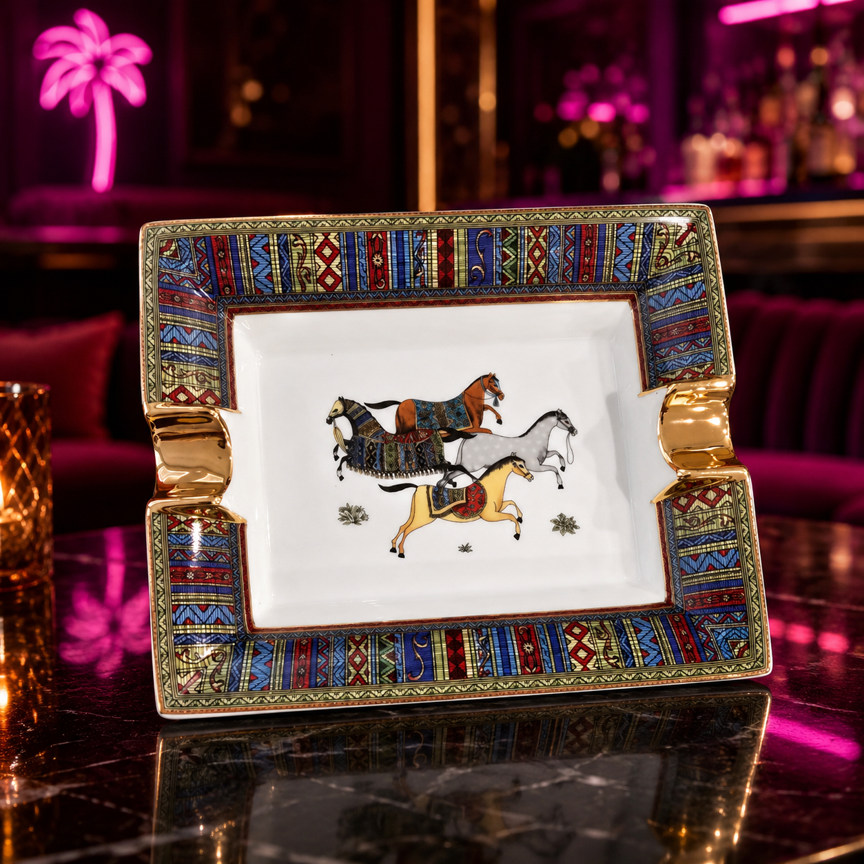 Royal Stable Ceramic Horse Ashtray Collection with Gold Accents