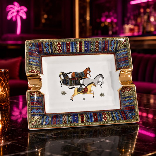 Royal Stable Ceramic Horse Ashtray Collection with Gold Accents