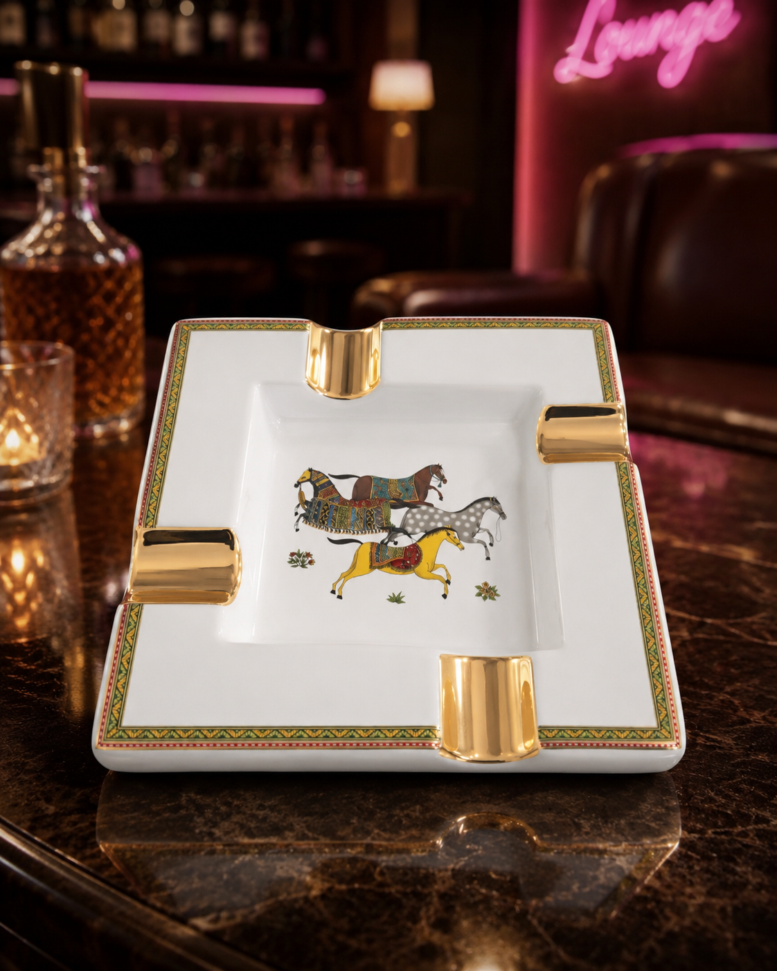Royal Stable Ceramic Horse Ashtray Collection with Gold Accents