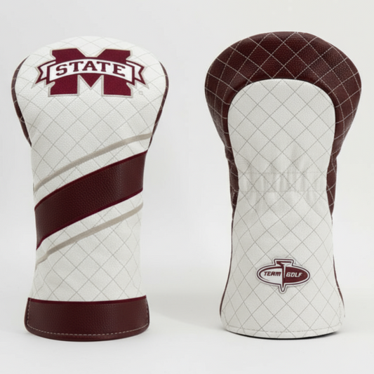 Two golf club head covers with Mississippi State logo on a white background