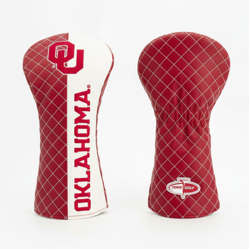 Two golf club head covers with 'Oklahoma' branding on a white background