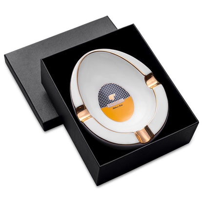 Cohiba-Style Ceramic Cigar Ashtray (Gold-Trim, 4-Rest)