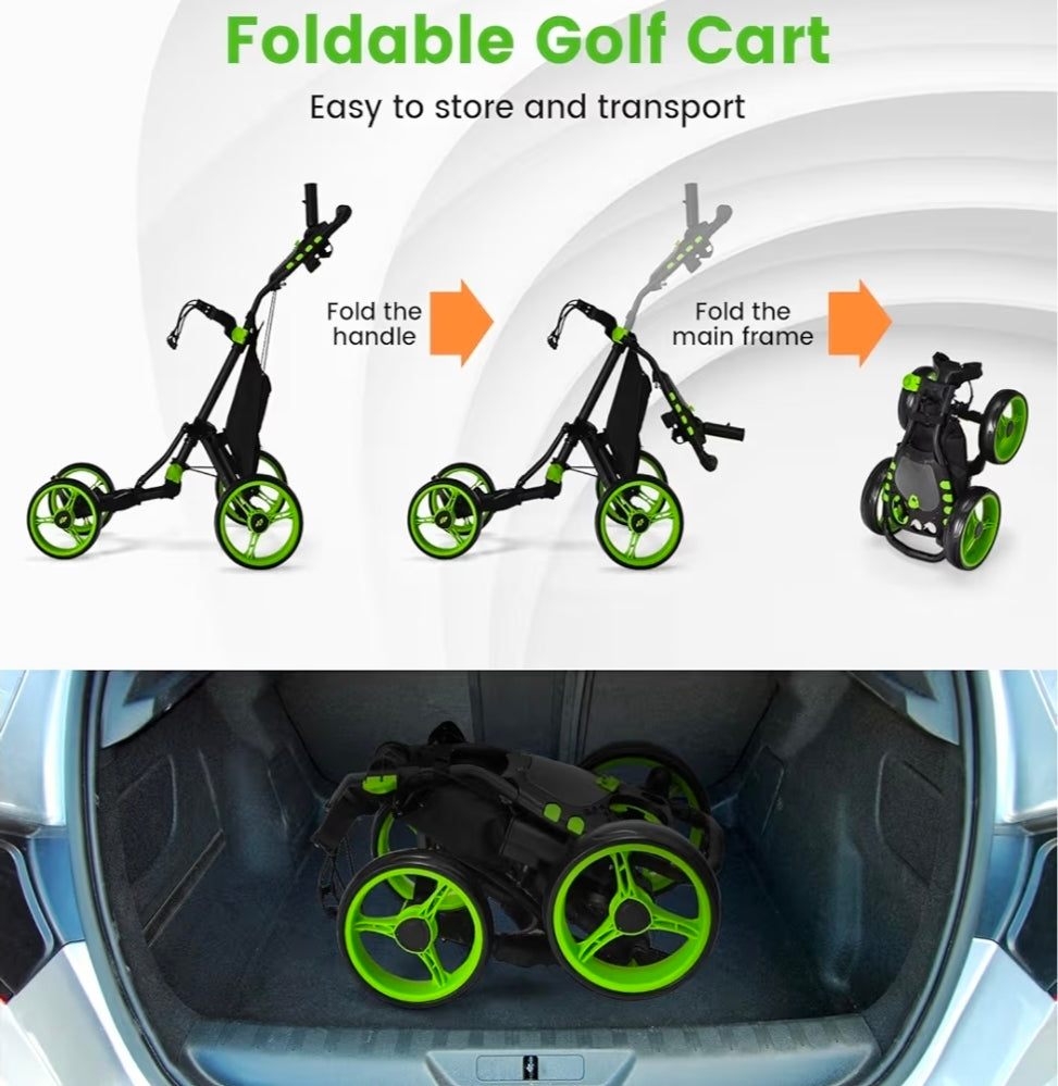 Goplus Folding 4-Wheel Golf Push Cart with Brake