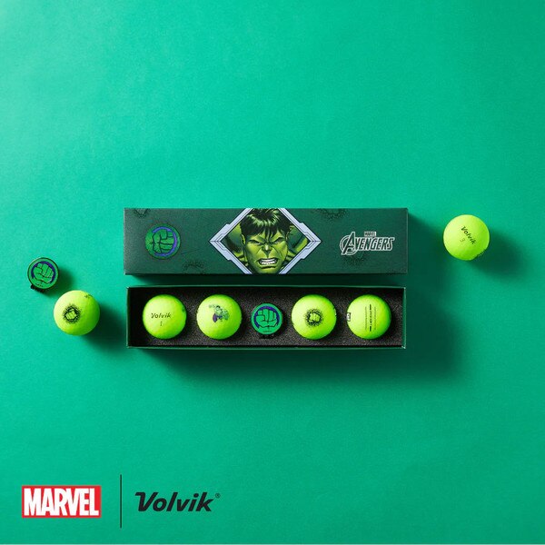 Volvik Vivid Soft Marvel Series Golf Balls with Ball Marker – 4 Ball Gift Set