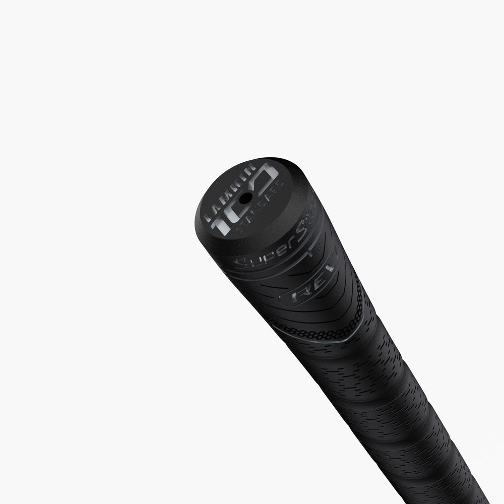 Black golf club grip with 'Supersoft' branding on a white background