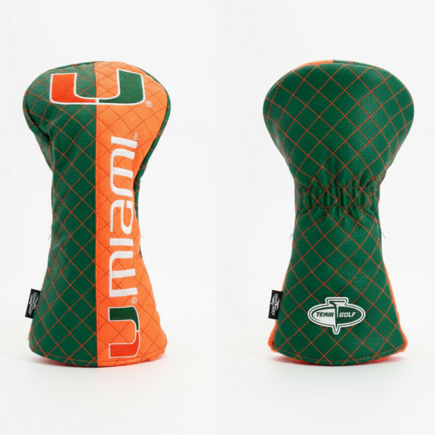 Two golf club head covers with 'Miami' and 'Fernie Golf' branding on a white background.