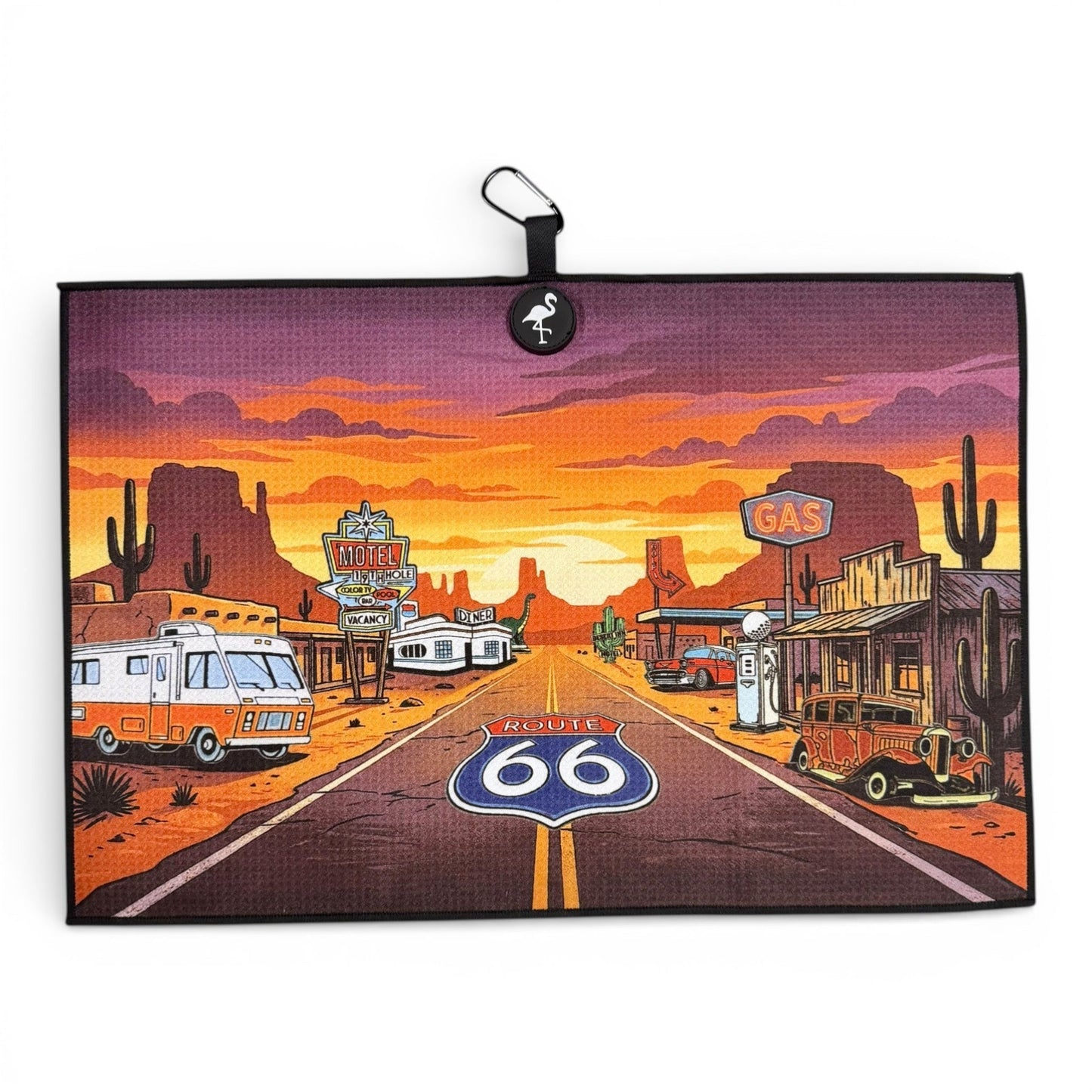 Route 66 Golf Towel | Premium Double - Sided Microfiber | Heavy - Duty Magnetic Towel with Carabiner Clip | 24 x 16 in - Club Rehab