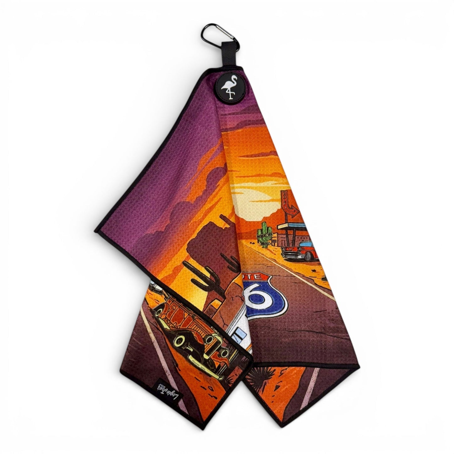Route 66 Golf Towel | Premium Double - Sided Microfiber | Heavy - Duty Magnetic Towel with Carabiner Clip | 24 x 16 in - Club Rehab