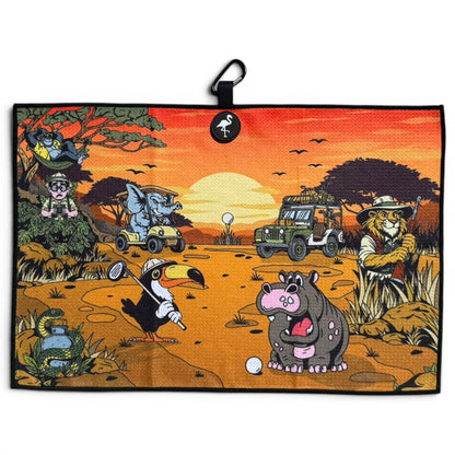 Safari Expedition: Lost Fairway Golf Towel | 24” x 16” Microfiber Towel | Magnetic Clip & Carabiner | Premium Golf Accessory - Club Rehab