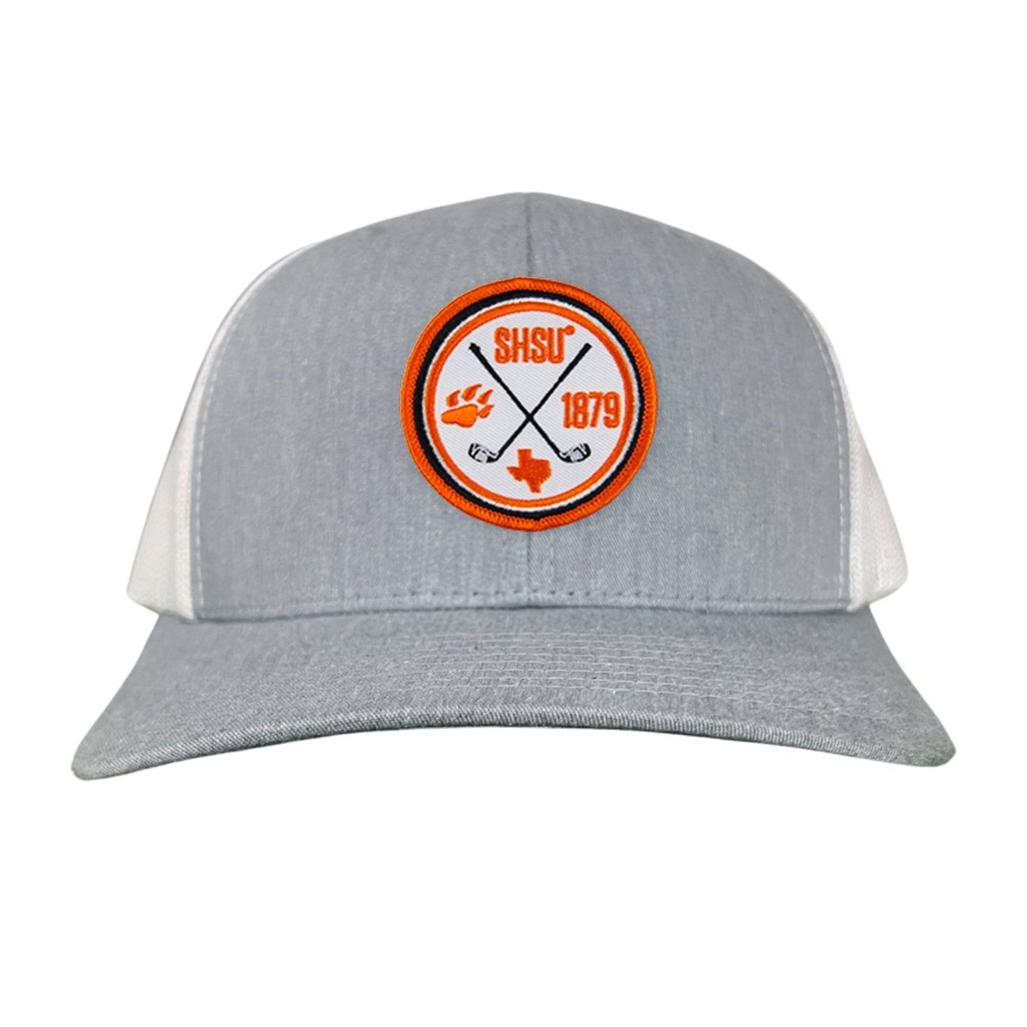 Sam Houston / Golf Circle Patch / Hat / 176 / SH011 / MM - Heather Grey / White Curved Bill Mesh Snapback - Club Rehab