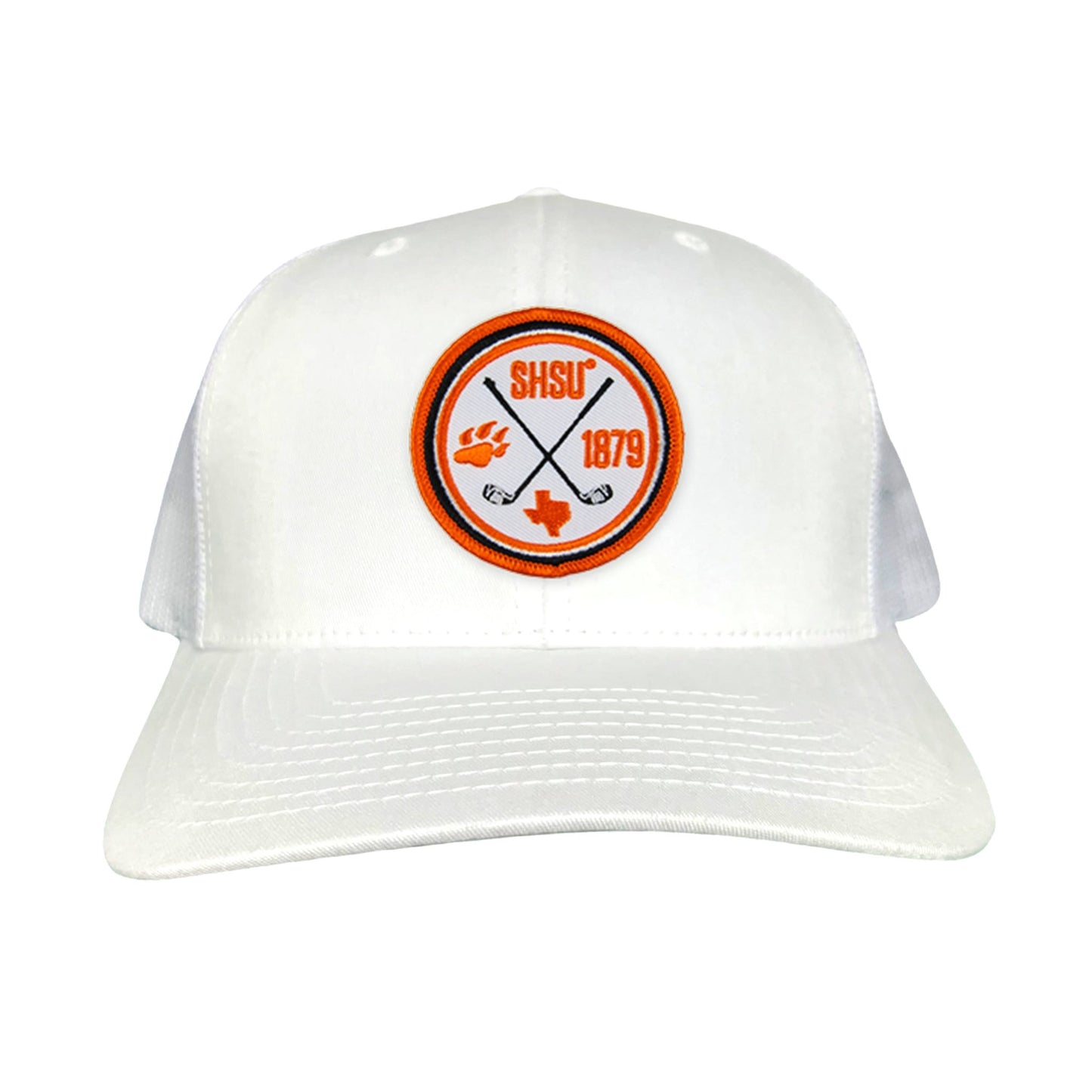 Sam Houston / Golf Circle Patch / Hat / 176 / SH011 / MM - White Curved Bill Mesh Snapback - Club Rehab