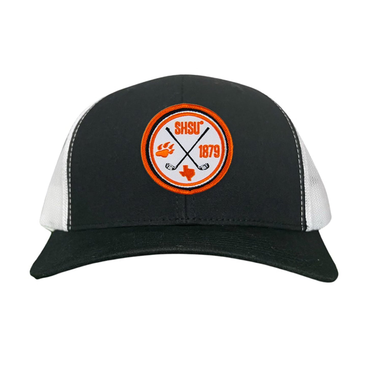 Sam Houston / Golf Circle Patch / Hat / 176 / SH011 / MM - Black / White Curved Bill Mesh Snapback - Club Rehab