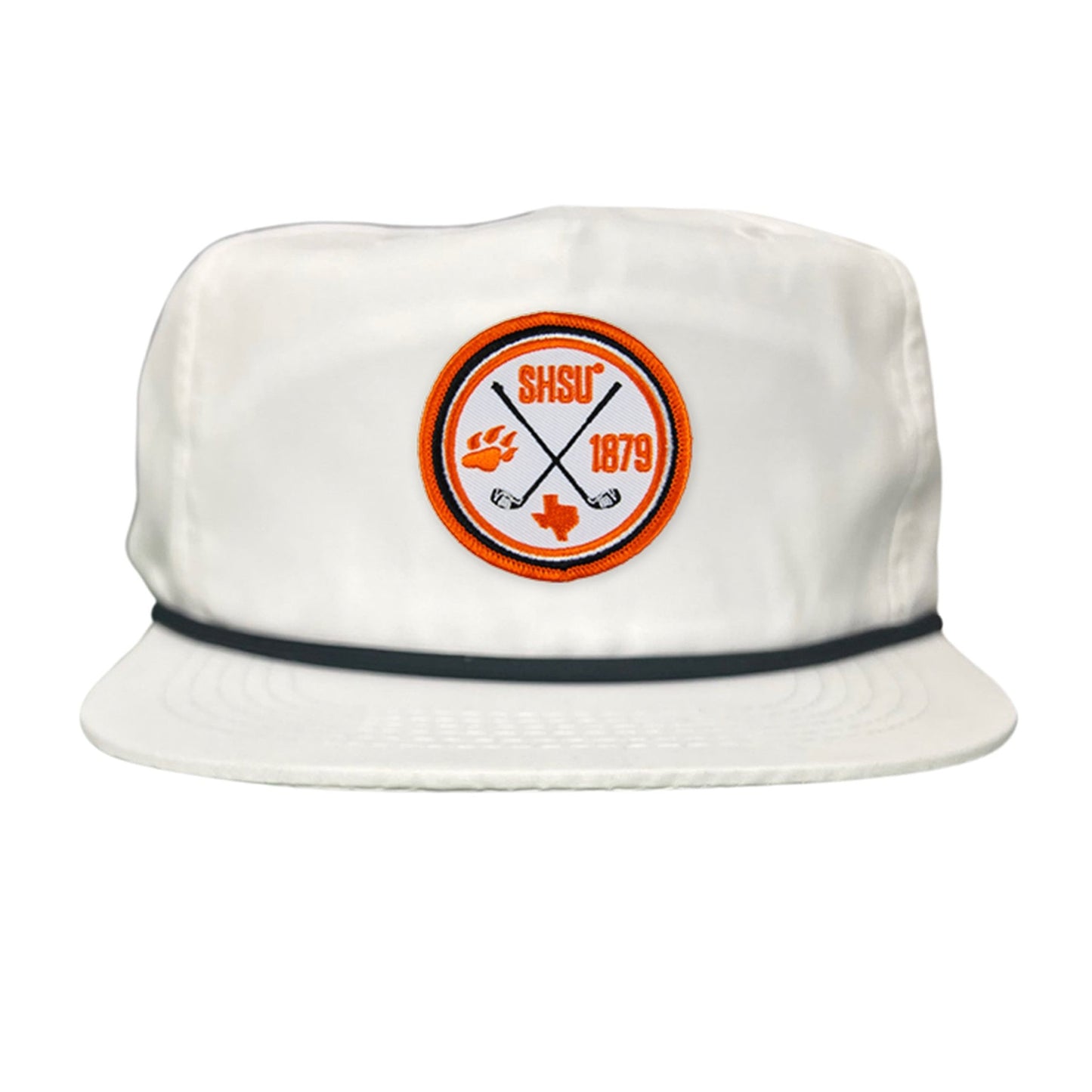 Sam Houston / Golf Circle Patch / Hat / 176 / SH011 / MM - Flat Bill White With Black Rope - Club Rehab
