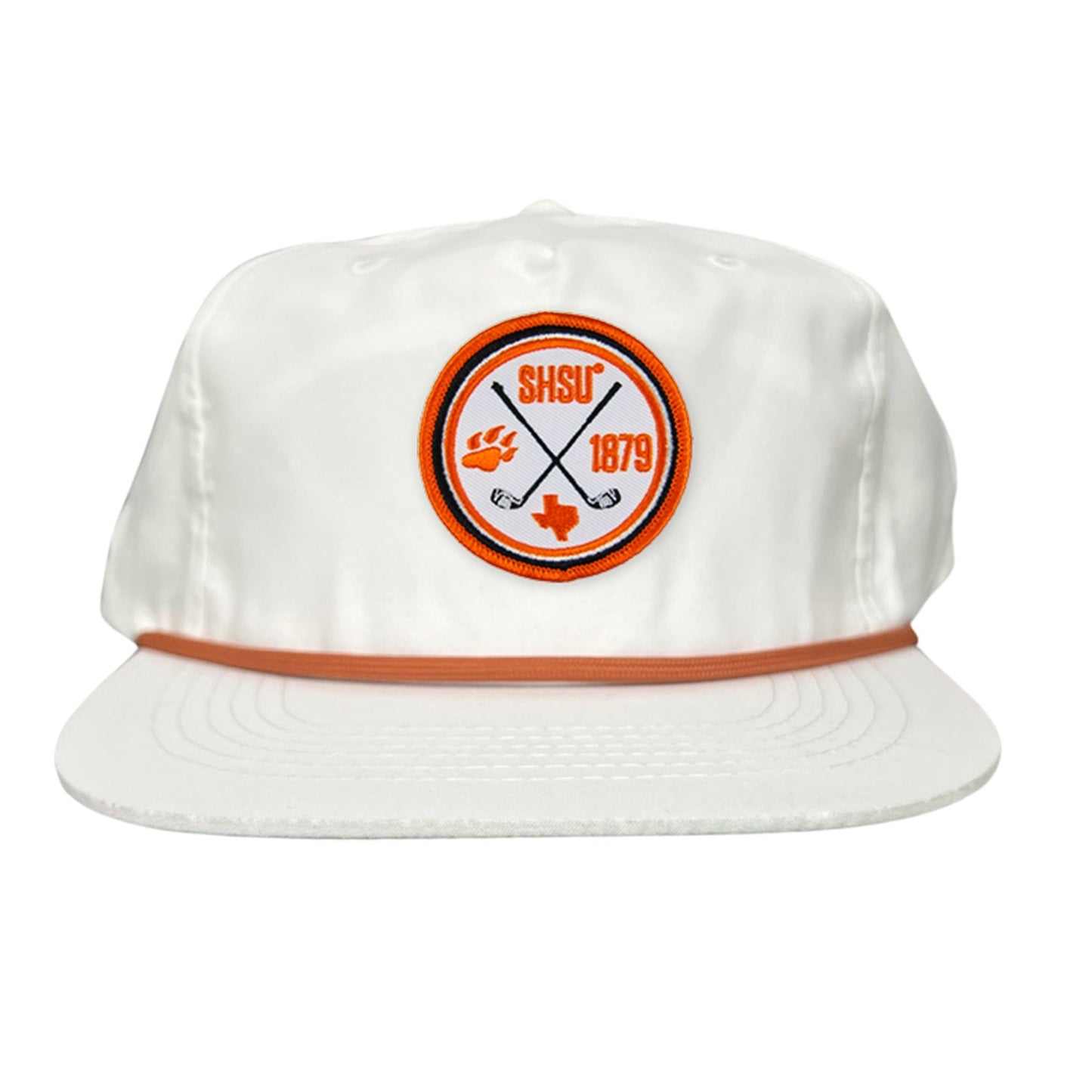 Sam Houston / Golf Circle Patch / Hat / 176 / SH011 / MM - Flat Bill White With Orange Rope - Club Rehab