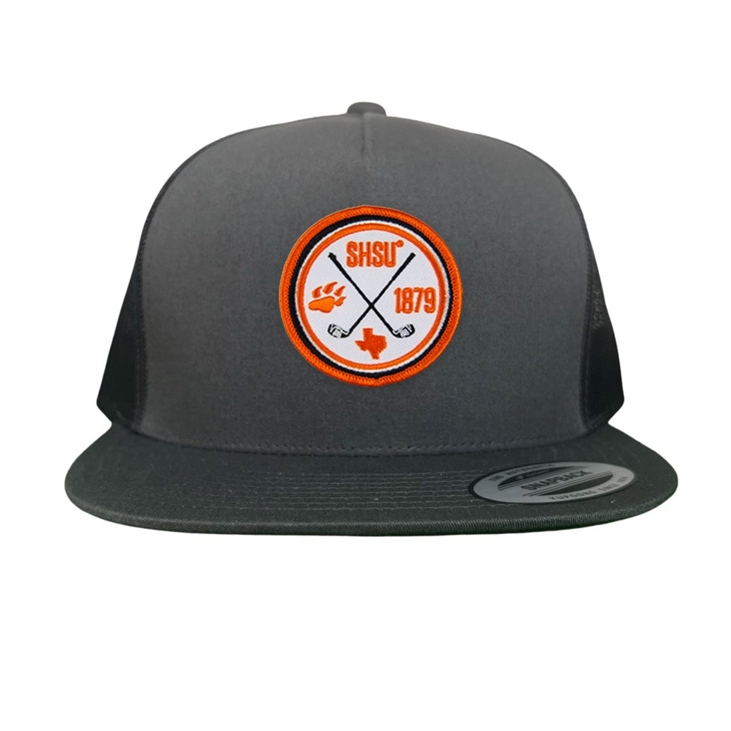 Sam Houston / Golf Circle Patch / Hat / 176 / SH011 / MM - Flat Bill Charcoal Mesh Snapback - Club Rehab