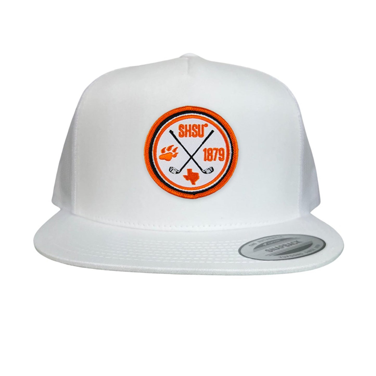 Sam Houston / Golf Circle Patch / Hat / 176 / SH011 / MM - Flat Bill White Mesh Snapback - Club Rehab