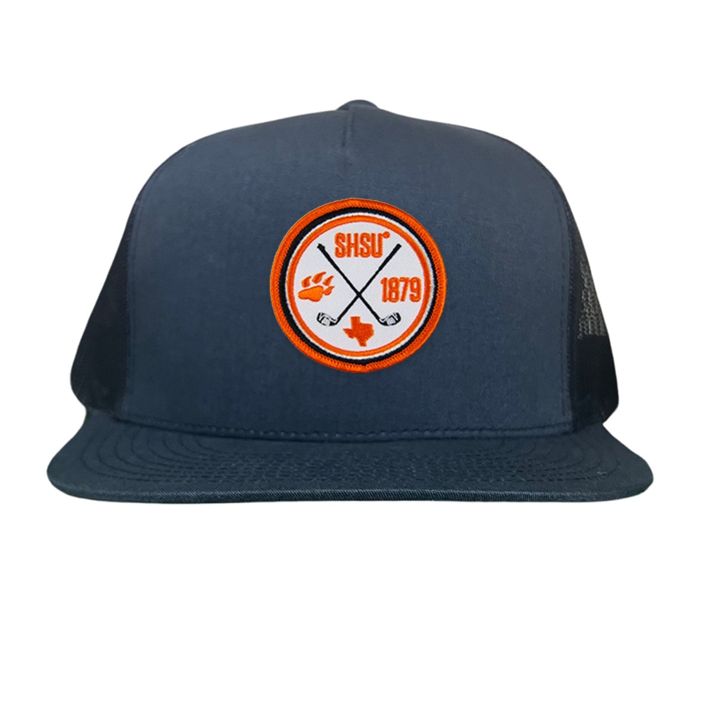 Sam Houston / Golf Circle Patch / Hat / 176 / SH011 / MM - Flat Bill Navy Mesh Snapback - Club Rehab