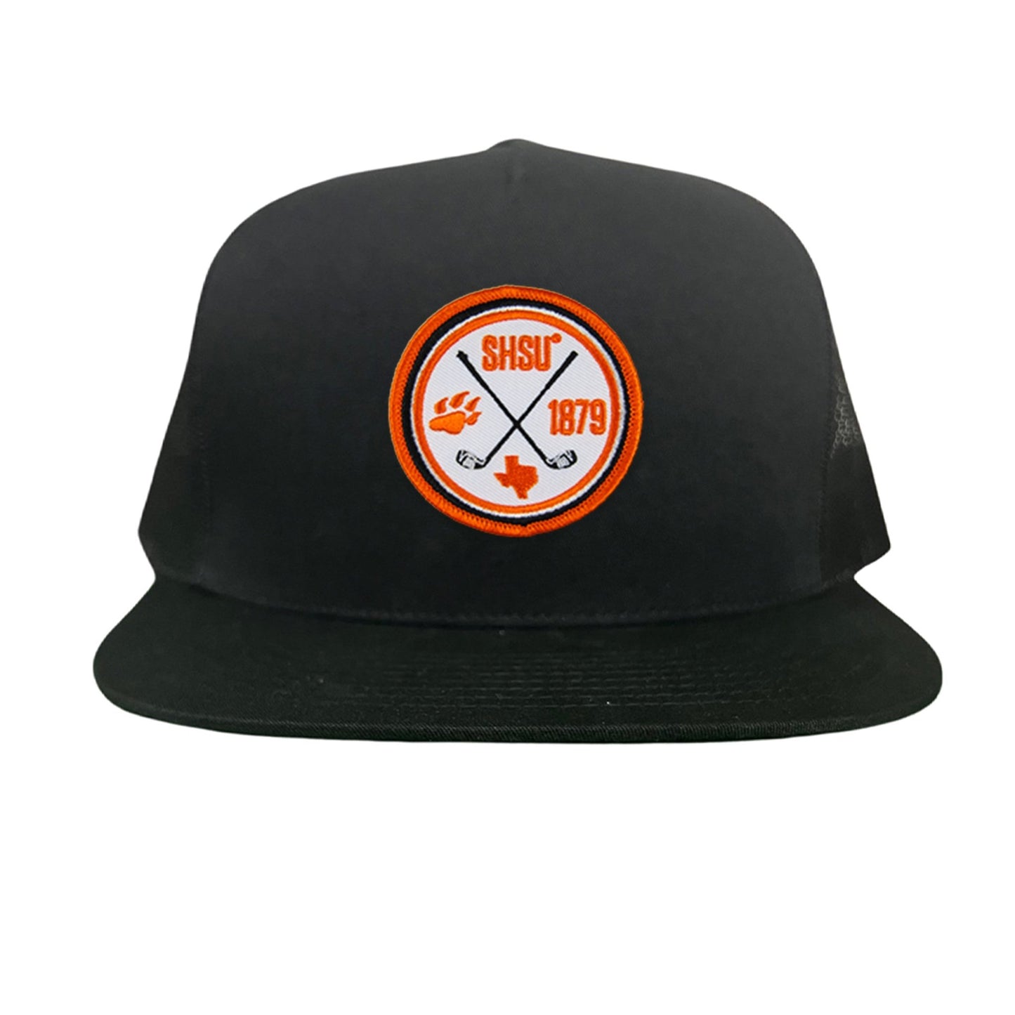 Sam Houston / Golf Circle Patch / Hat / 176 / SH011 / MM - Flat Bill Black Mesh Snapback - Club Rehab