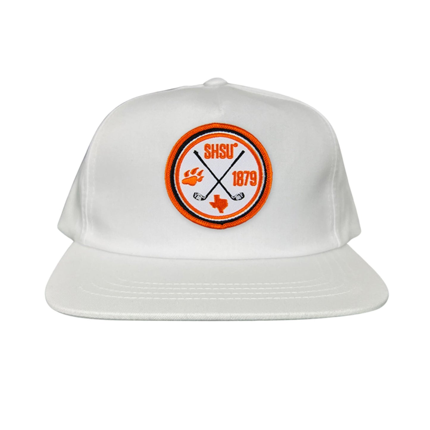 Sam Houston / Golf Circle Patch / Hat / 176 / SH011 / MM - Flat Bill White Canvas Snapback - Club Rehab