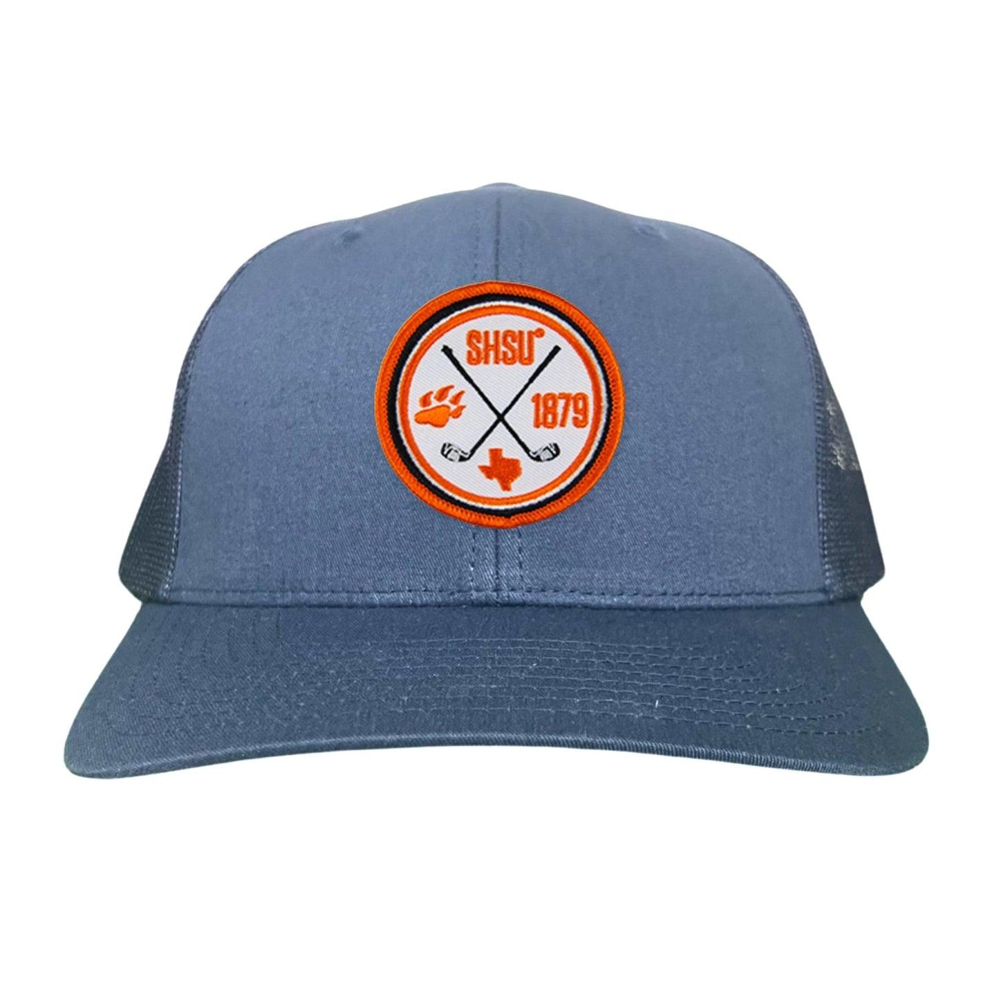 Sam Houston / Golf Circle Patch / Hat / 176 / SH011 / MM - Navy Curved Bill Trucker Mesh Snapback - Club Rehab