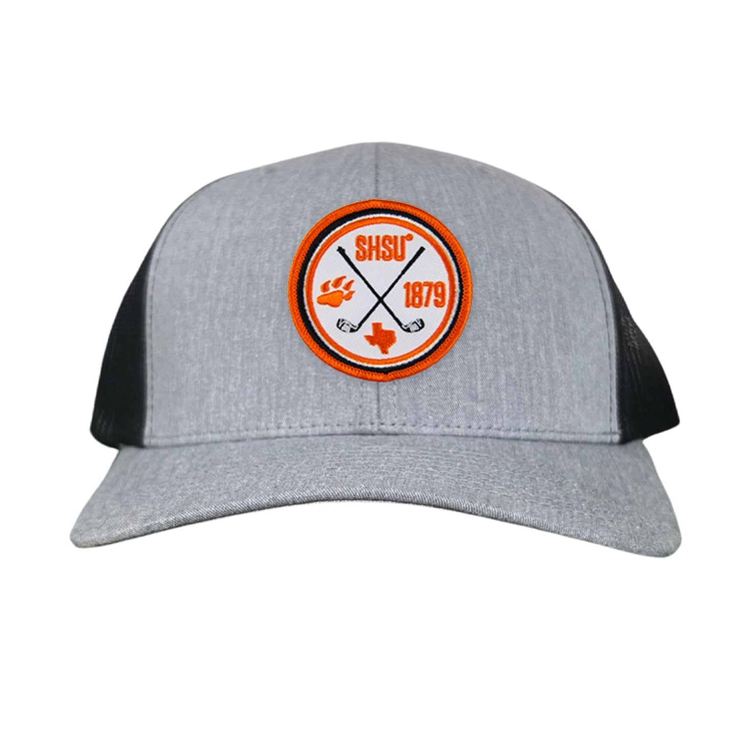 Sam Houston / Golf Circle Patch / Hat / 176 / SH011 / MM - Heather Grey / Black Curved Bill Mesh Snapback - Club Rehab