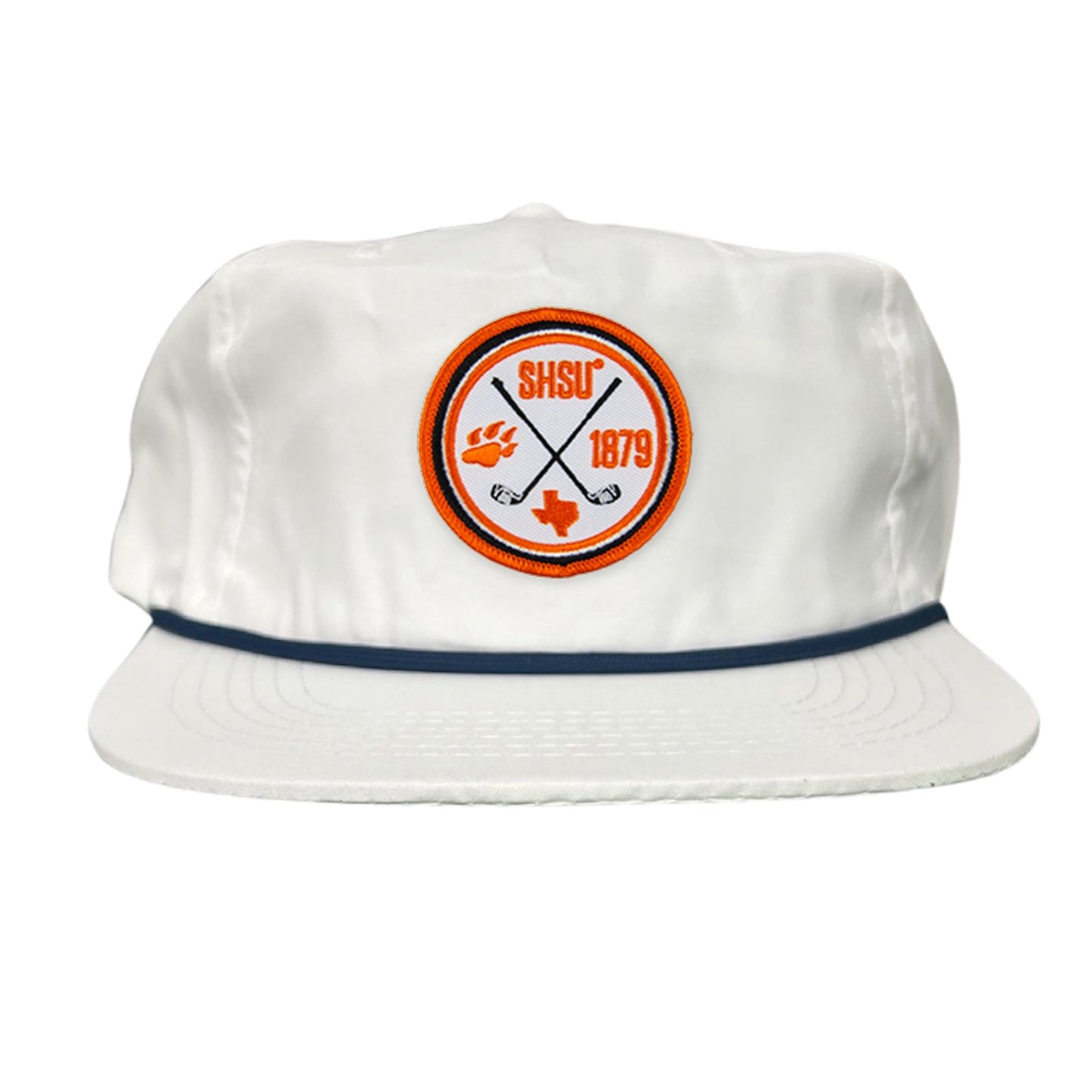 Sam Houston / Golf Circle Patch / Hat / 176 / SH011 / MM - Flat Bill White With Navy Rope - Club Rehab