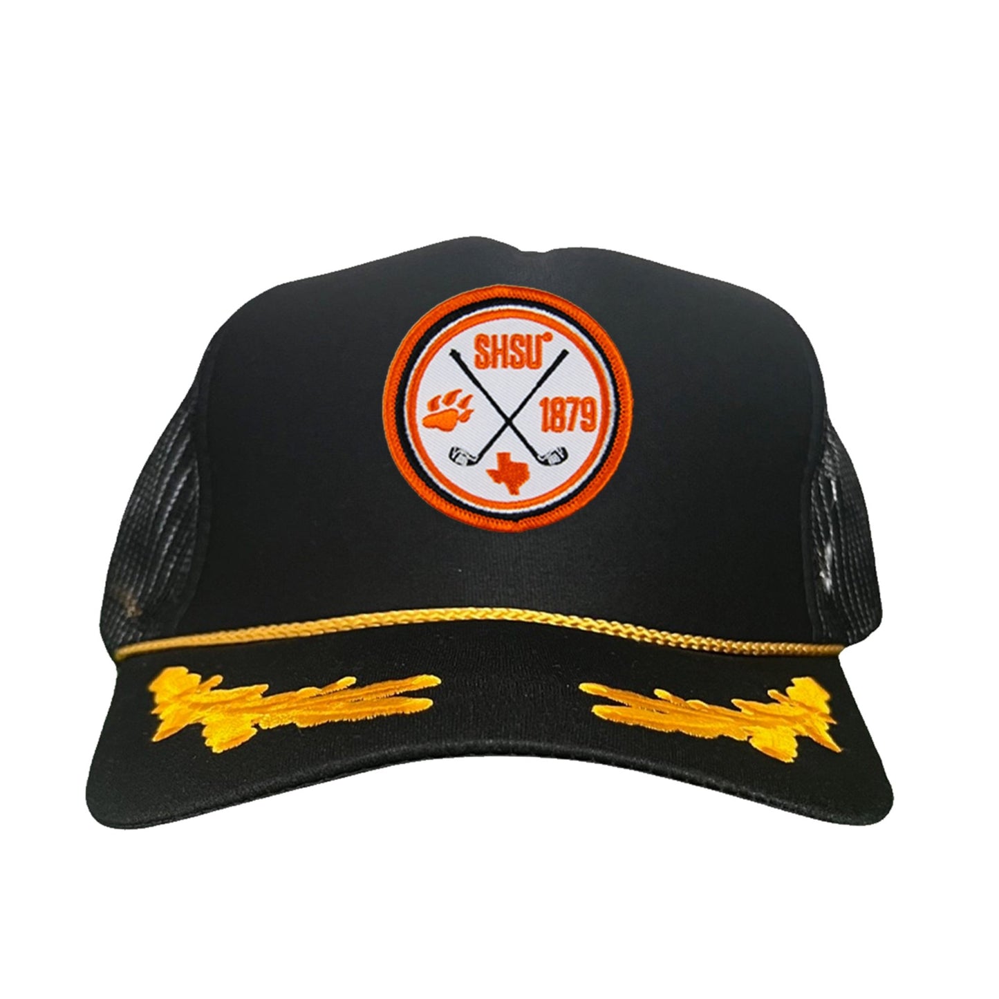 Sam Houston / Golf Circle Patch / Hat / 176 / SH011 / MM - Black / Gold Foam Mesh Snapback - Club Rehab