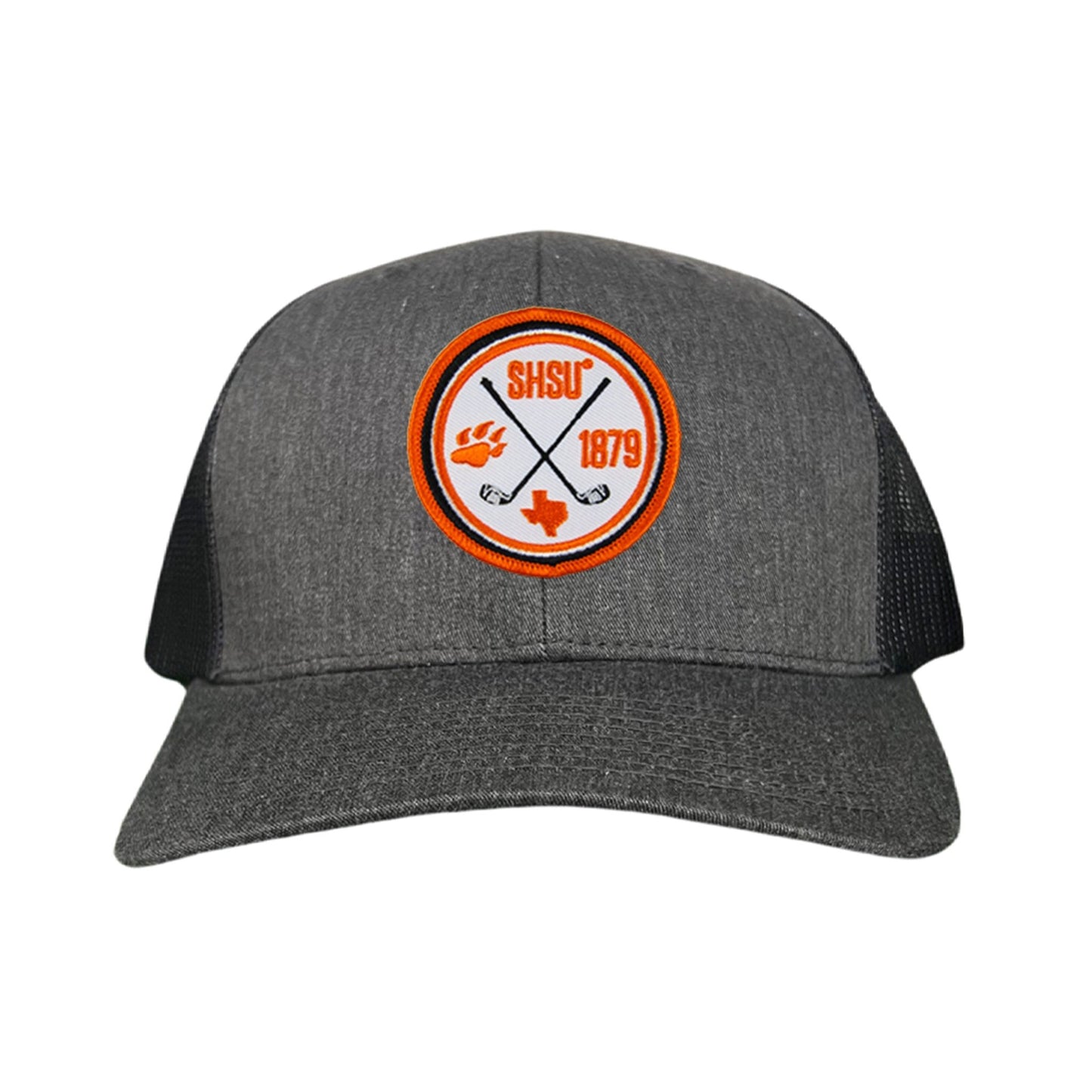 Sam Houston / Golf Circle Patch / Hat / 176 / SH011 / MM - Dark Heather Grey / Black Curved Bill Mesh Snapback - Club Rehab